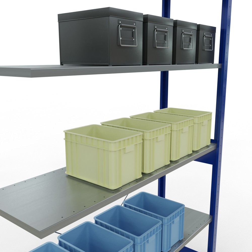 Produktabbildung Nr. 4: Rayonnage à tablettes SCHULTE, travée auxiliaire, bleu gentiane/galvanisé, CT 150 kg, HxlxP 2 500 x 1 300 x 400 mm