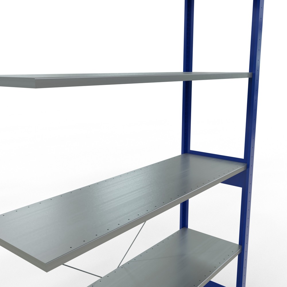 Produktabbildung Nr. 5: Rayonnage à tablettes SCHULTE, travée auxiliaire, bleu gentiane/galvanisé, CT 150 kg, HxlxP 2 500 x 1 300 x 400 mm