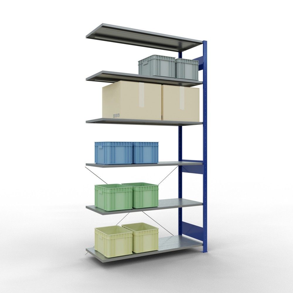 Produktabbildung Nr. 3: Rayonnage à tablettes SCHULTE, travée auxiliaire, bleu gentiane/galvanisé, CT 150 kg, HxlxP 2 500 x 1 300 x 500 mm
