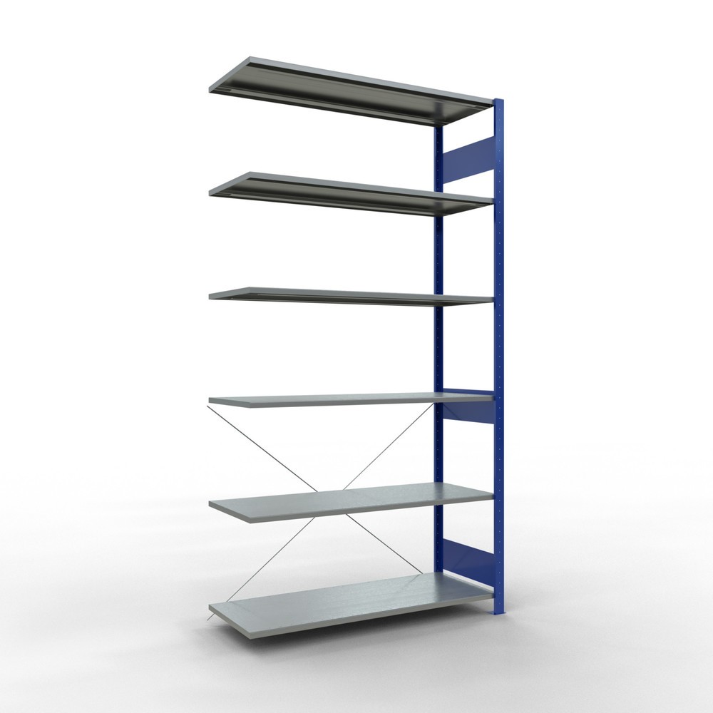 Produktabbildung Nr. 1: Rayonnage à tablettes SCHULTE, travée auxiliaire, bleu gentiane/galvanisé, CT 150 kg, HxlxP 2 500 x 1 300 x 500 mm