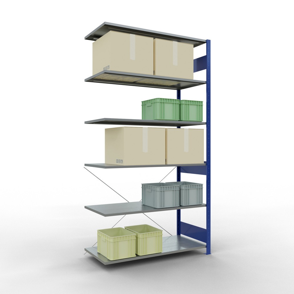 Produktabbildung Nr. 3: Rayonnage à tablettes SCHULTE, travée auxiliaire, bleu gentiane/galvanisé, CT 150 kg, HxlxP 2 500 x 1 300 x 600 mm