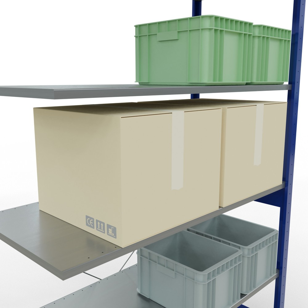 Produktabbildung Nr. 4: Rayonnage à tablettes SCHULTE, travée auxiliaire, bleu gentiane/galvanisé, CT 150 kg, HxlxP 2 500 x 1 300 x 600 mm