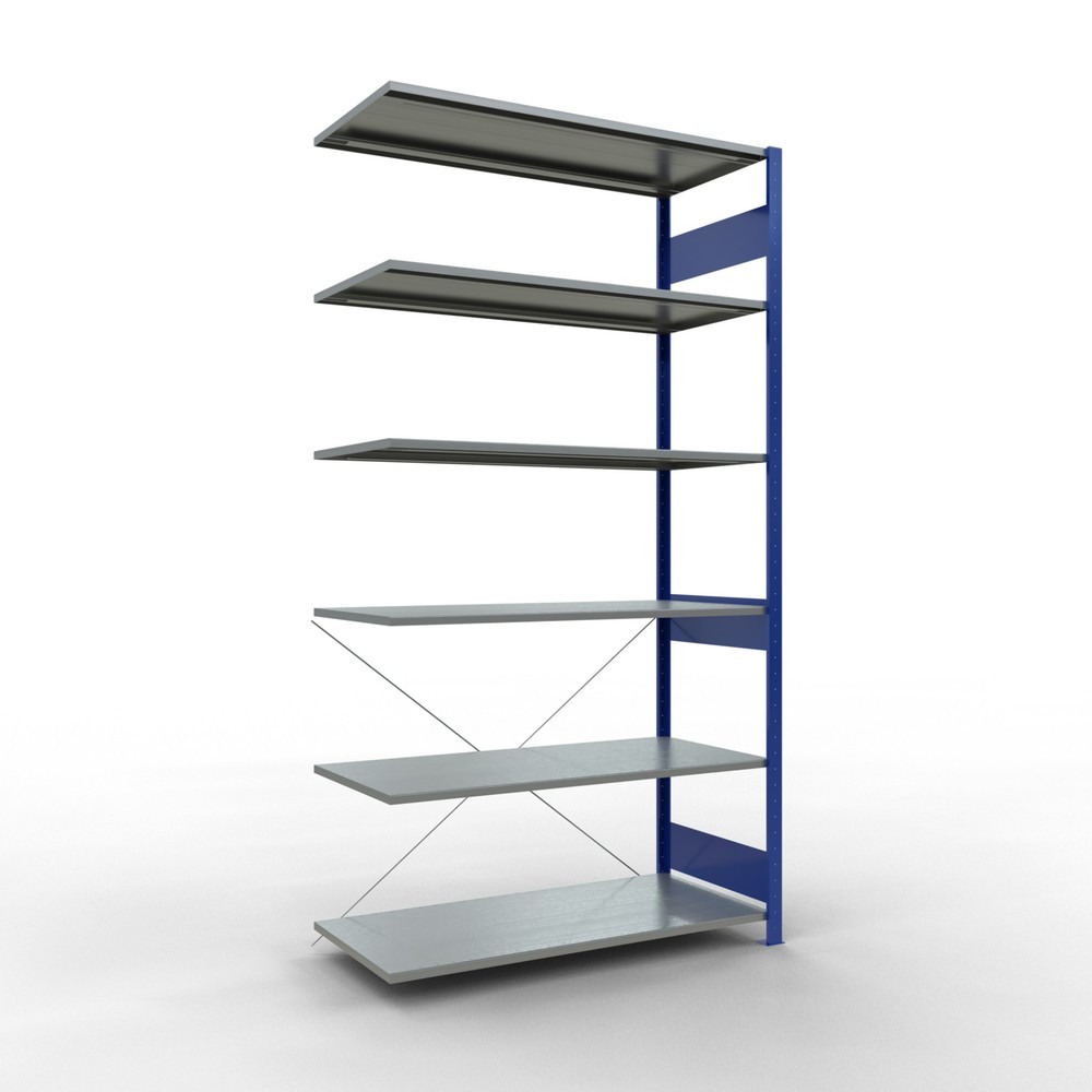 Produktabbildung Nr. 1: Rayonnage à tablettes SCHULTE, travée auxiliaire, bleu gentiane/galvanisé, CT 150 kg, HxlxP 2 500 x 1 300 x 600 mm