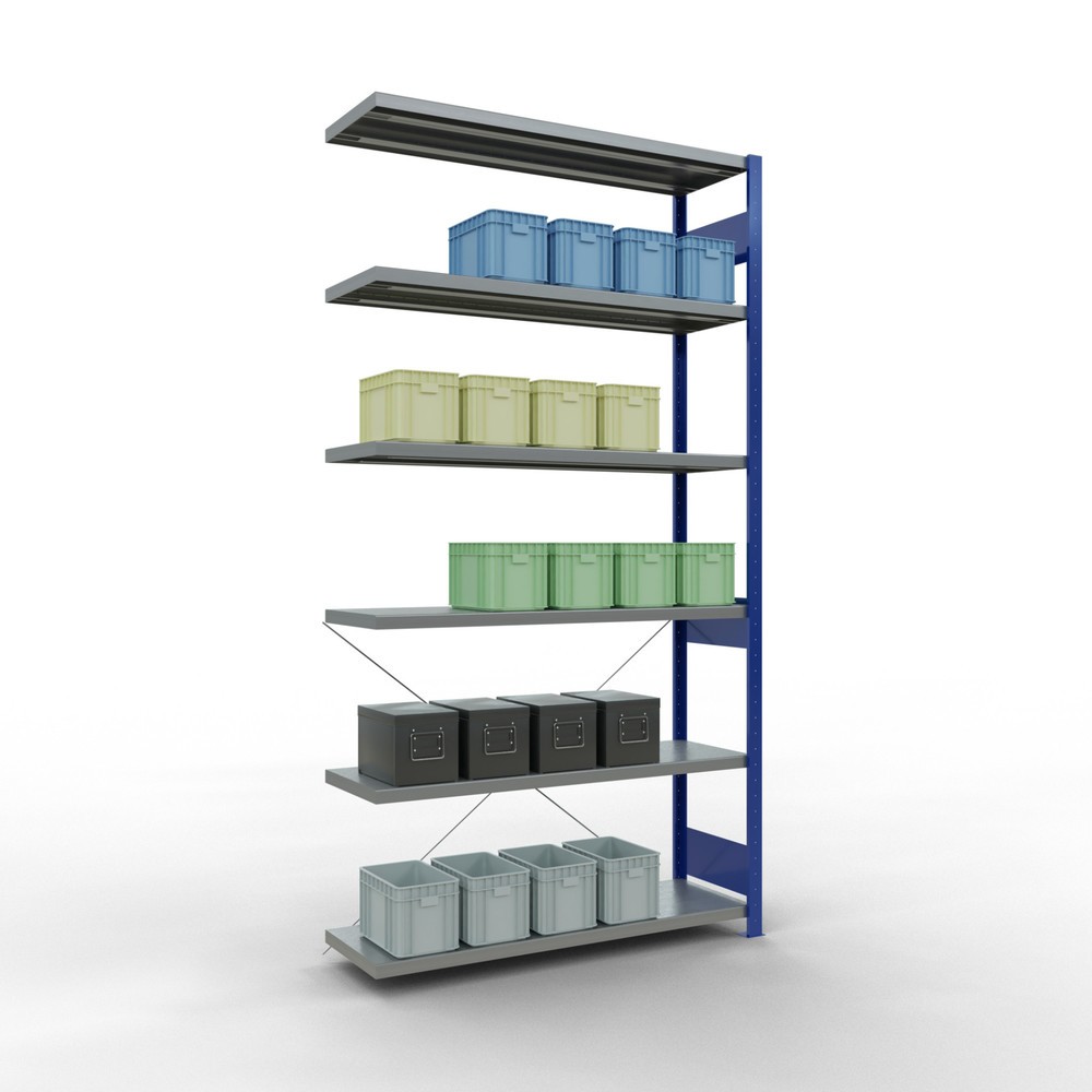 Produktabbildung Nr. 3: Rayonnage à tablettes SCHULTE, travée auxiliaire, bleu gentiane/galvanisé, CT 250 kg, HxlxP 2 500 x 1 300 x 400 mm