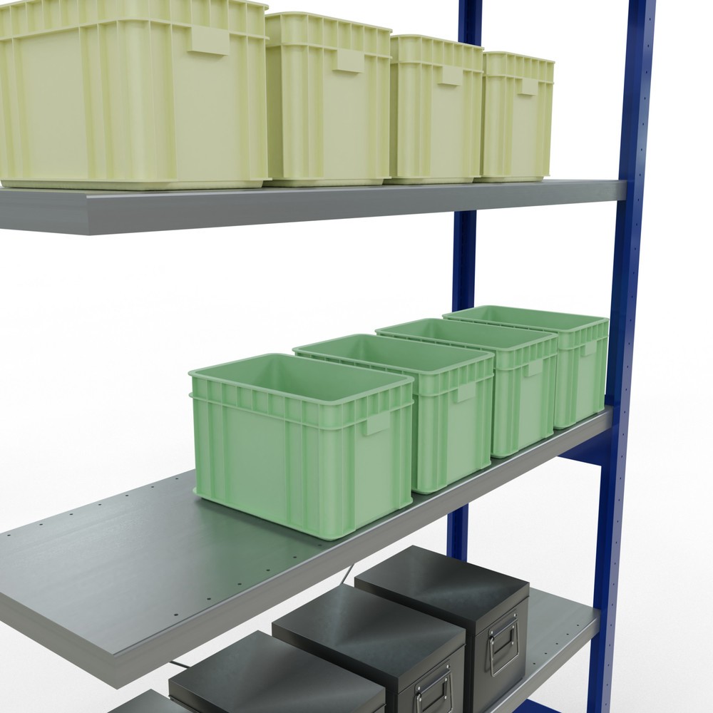 Produktabbildung Nr. 4: Rayonnage à tablettes SCHULTE, travée auxiliaire, bleu gentiane/galvanisé, CT 250 kg, HxlxP 2 500 x 1 300 x 400 mm