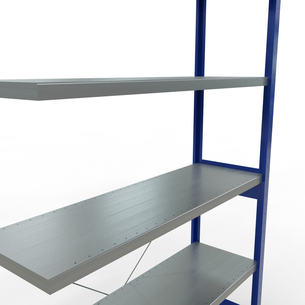 Produktabbildung Nr. 5: Rayonnage à tablettes SCHULTE, travée auxiliaire, bleu gentiane/galvanisé, CT 250 kg, HxlxP 2 500 x 1 300 x 400 mm