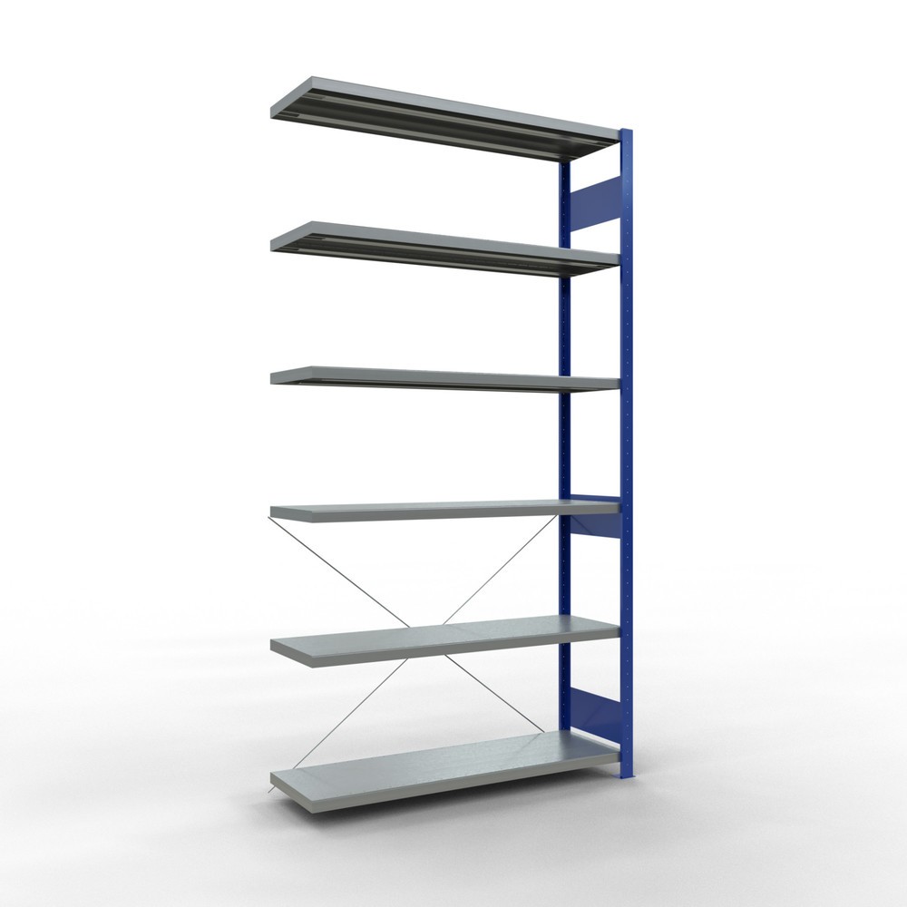 Illustration du produit: Rayonnage à tablettes SCHULTE, travée auxiliaire, bleu gentiane/galvanisé, CT 250 kg, HxlxP 2 500 x 1 300 x 400 mm
