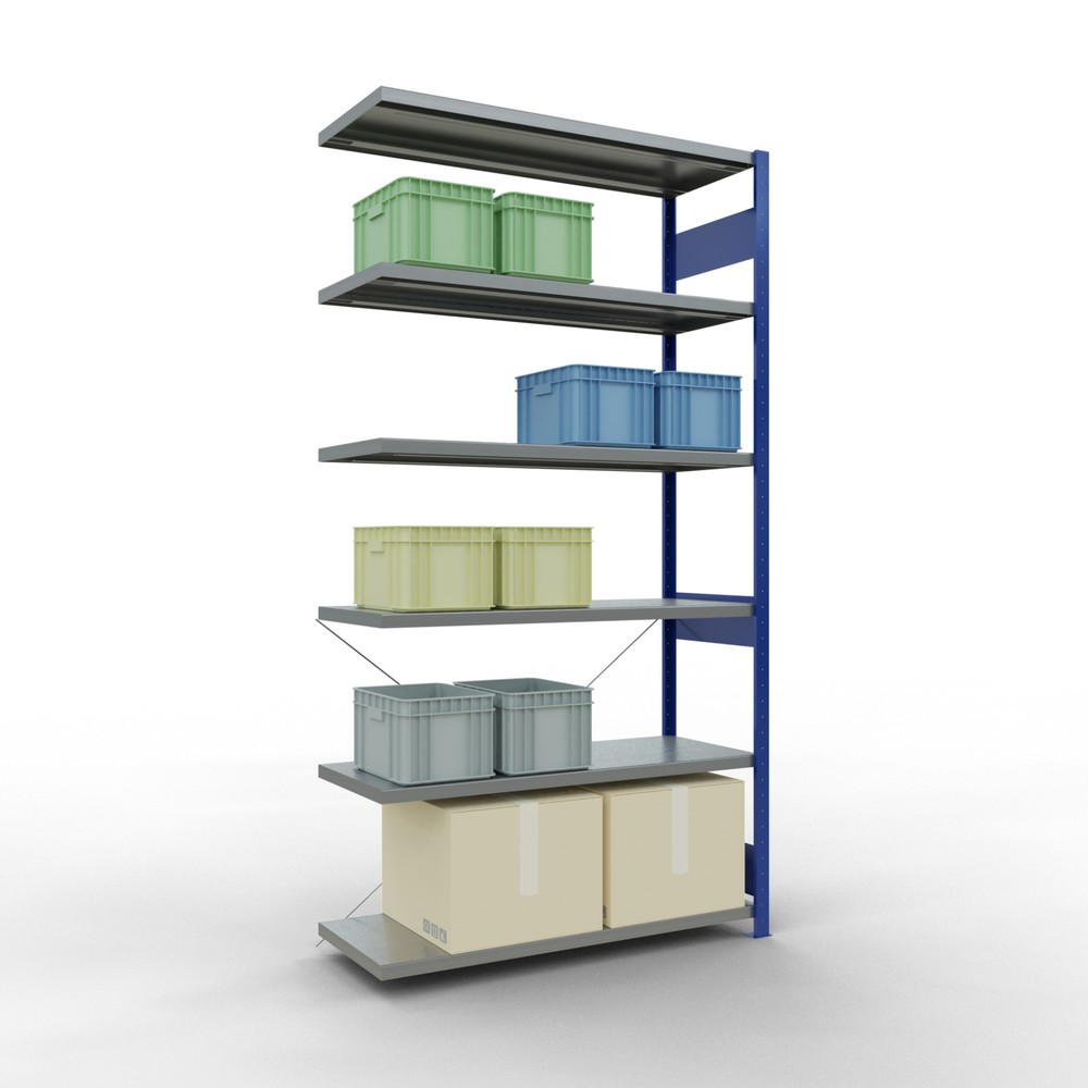 Produktabbildung Nr. 3: Rayonnage à tablettes SCHULTE, travée auxiliaire, bleu gentiane/galvanisé, CT 250 kg, HxlxP 2 500 x 1 300 x 500 mm