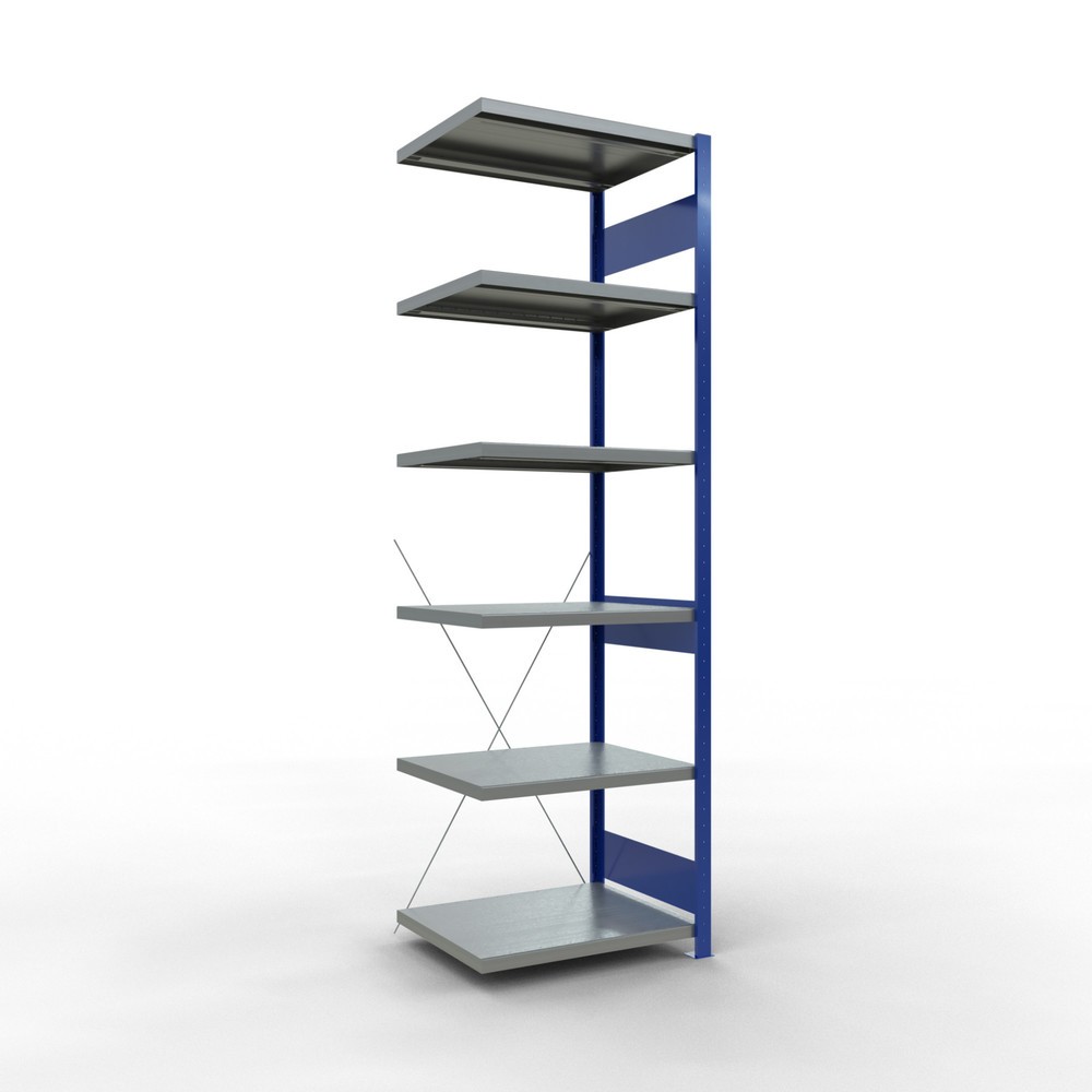 Illustration du produit: Rayonnage à tablettes SCHULTE, travée auxiliaire, bleu gentiane/galvanisé, CT 250 kg, HxlxP 2 500 x 750 x 600 mm