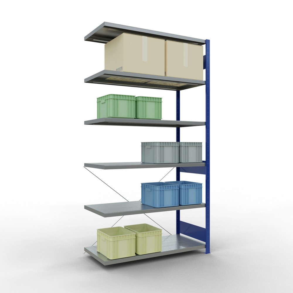 Produktabbildung Nr. 3: Rayonnage à tablettes SCHULTE, travée auxiliaire, bleu gentiane/galvanisé, CT 250 kg, HxlxP 2 500 x 1 300 x 600 mm