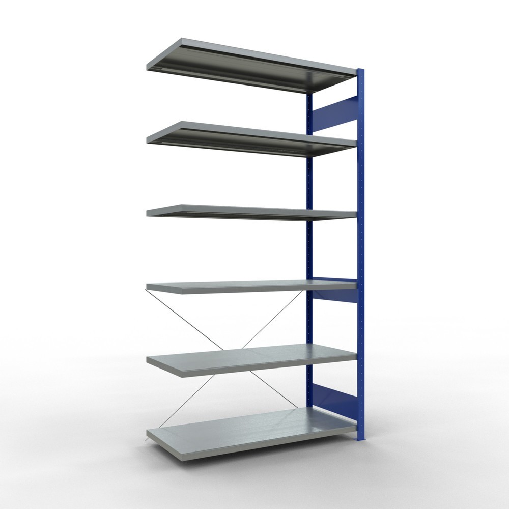Illustration du produit: Rayonnage à tablettes SCHULTE, travée auxiliaire, bleu gentiane/galvanisé, CT 250 kg, HxlxP 2 500 x 1 300 x 600 mm