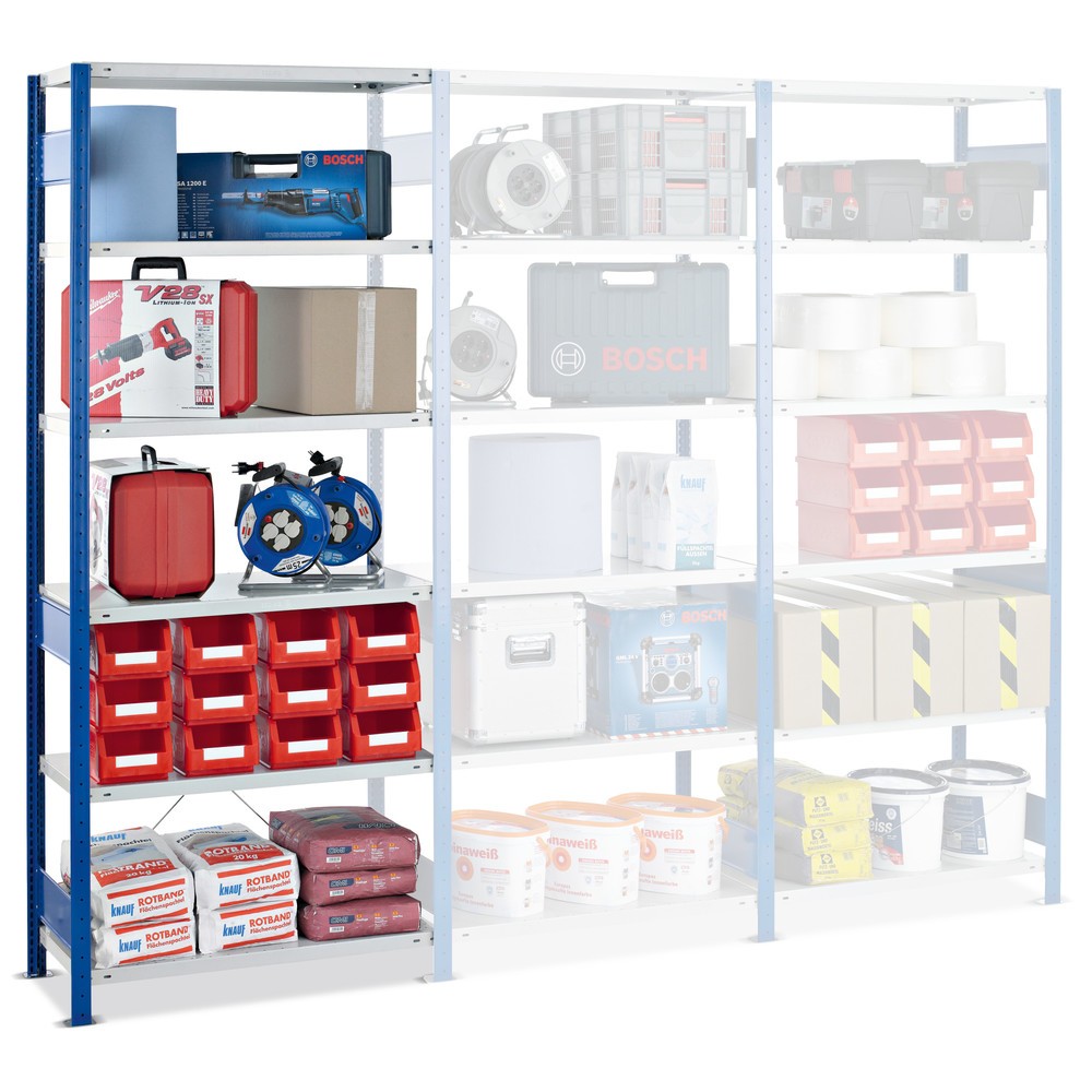 Illustration du produit: Rayonnage à tablettes SCHULTE, travée auxiliaire, charge par tablette 250 kg, HxlxP 2000 x 750 x 600 mm, bleu gentiane/gris clair