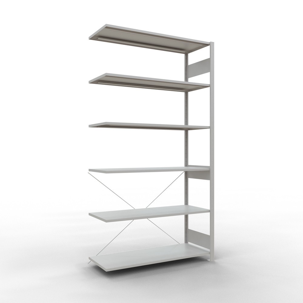 Produktabbildung Nr. 1: Rayonnage à tablettes SCHULTE, travée auxiliaire, charge par tablette 150 kg, gris clair, HxlxP 2500 x 1300 x 500 mm