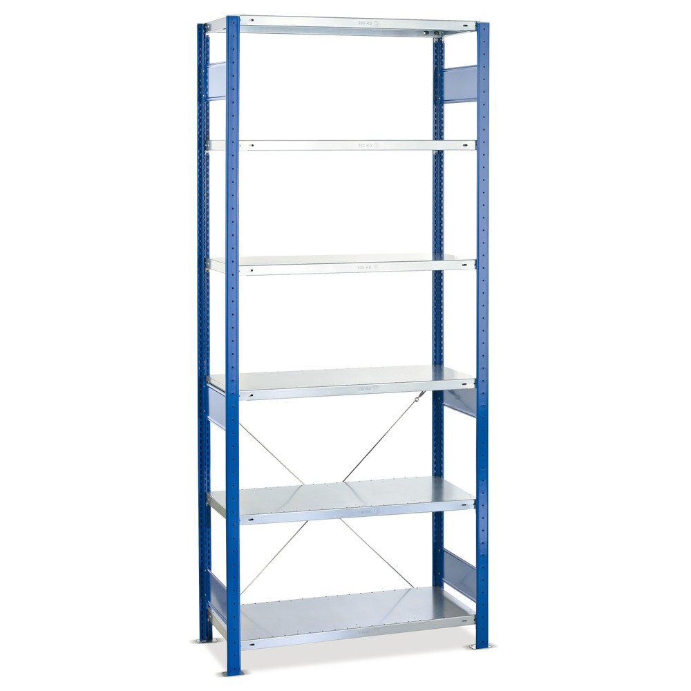 Illustration du produit: Rayonnage à tablettes SCHULTE, travée de base, bleu gentiane/galvanisé, CT 150 kg, HxlxP 2 000 x 750 x 600 mm
