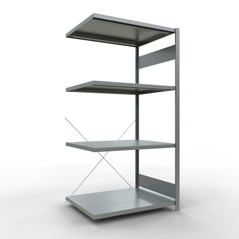 Illustration du produit: Rayonnage à tablettes SCHULTE, système à emboîter, travée auxiliaire, charge par tablette 330 kg, galvanisé, HxlxP 2000 x 1000 x 800 mm