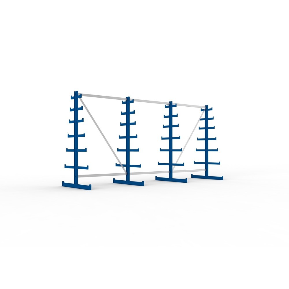 Illustration du produit: Kit complet de rayonnage cantilever META, double accès, capacité de charge par bras 150 kg, H x l x P 2 000 x 4 105 x 1 090 mm, 4 montants