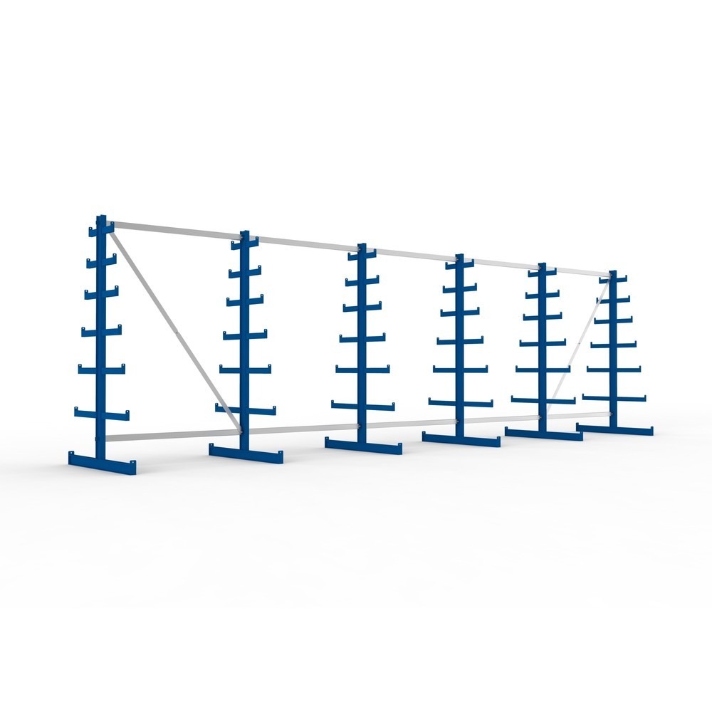 Illustration du produit: Kit complet de rayonnage cantilever META, double accès, capacité de charge par bras 150 kg, H x l x P 2 000 x 6 805 x 1 090 mm, 6 montants