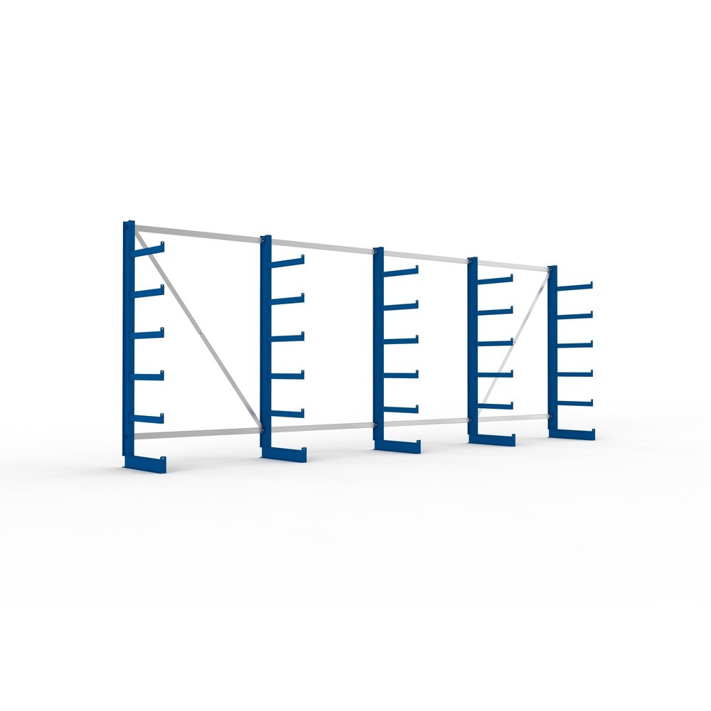 Illustration du produit: Kit complet de rayonnage cantilever META, unilatéral, capacité de charge par bras 200 kg, H x l x P 2 000 x 5 455 x 630 mm, 5 montants