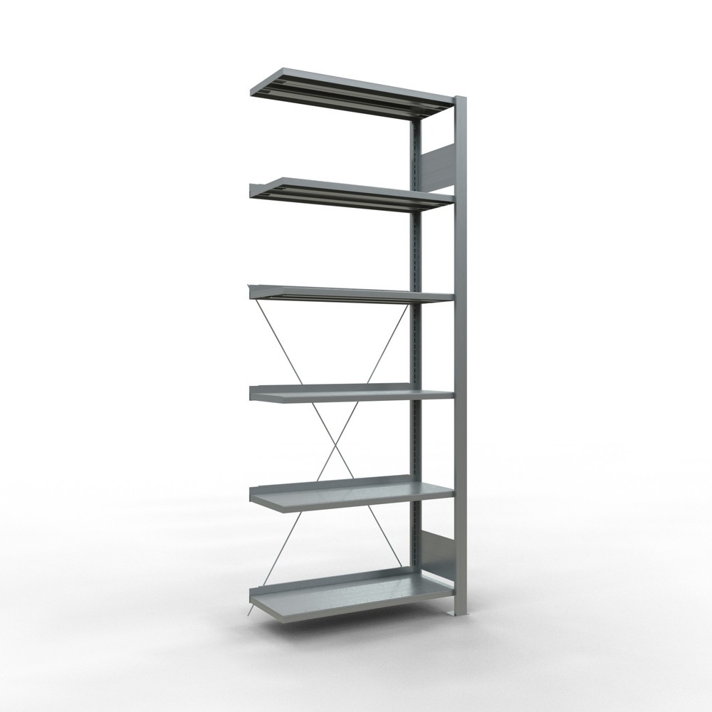 Illustration du produit: Rayonnage de bureau SCHULTE travée auxiliaire, utilisable d’un seul côté, avec barres de butée, CT 85 kg, HxlxP 2 000 x 750 x 300 mm