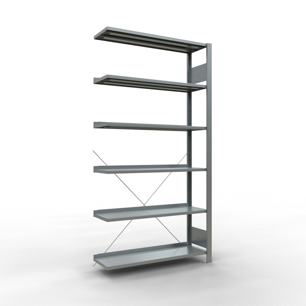 Illustration du produit: Rayonnage de bureau SCHULTE travée auxiliaire, utilisable d’un seul côté, avec barres de butée, CT 85 kg, HxlxP 2 000 x 1 000 x 300 mm