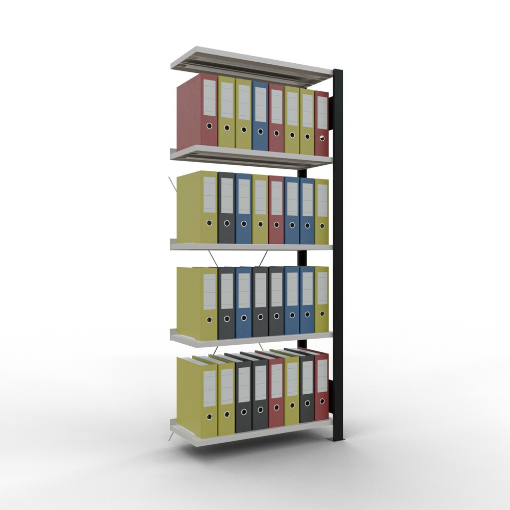 Produktabbildung Nr. 2: Rayonnage de bureau SCHULTE travée auxiliaire, utilisable d’un seul côté, avec barres de butée, CT 85 kg, noir, HxlxP 1 800 x 750 x 300 mm