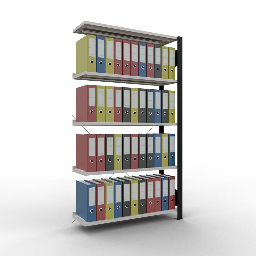 Produktabbildung Nr. 2: Rayonnage de bureau SCHULTE travée auxiliaire, utilisable d’un seul côté, avec barres de butée, CT 85 kg, noir, HxlxP 1 800 x 1 000 x 300 mm