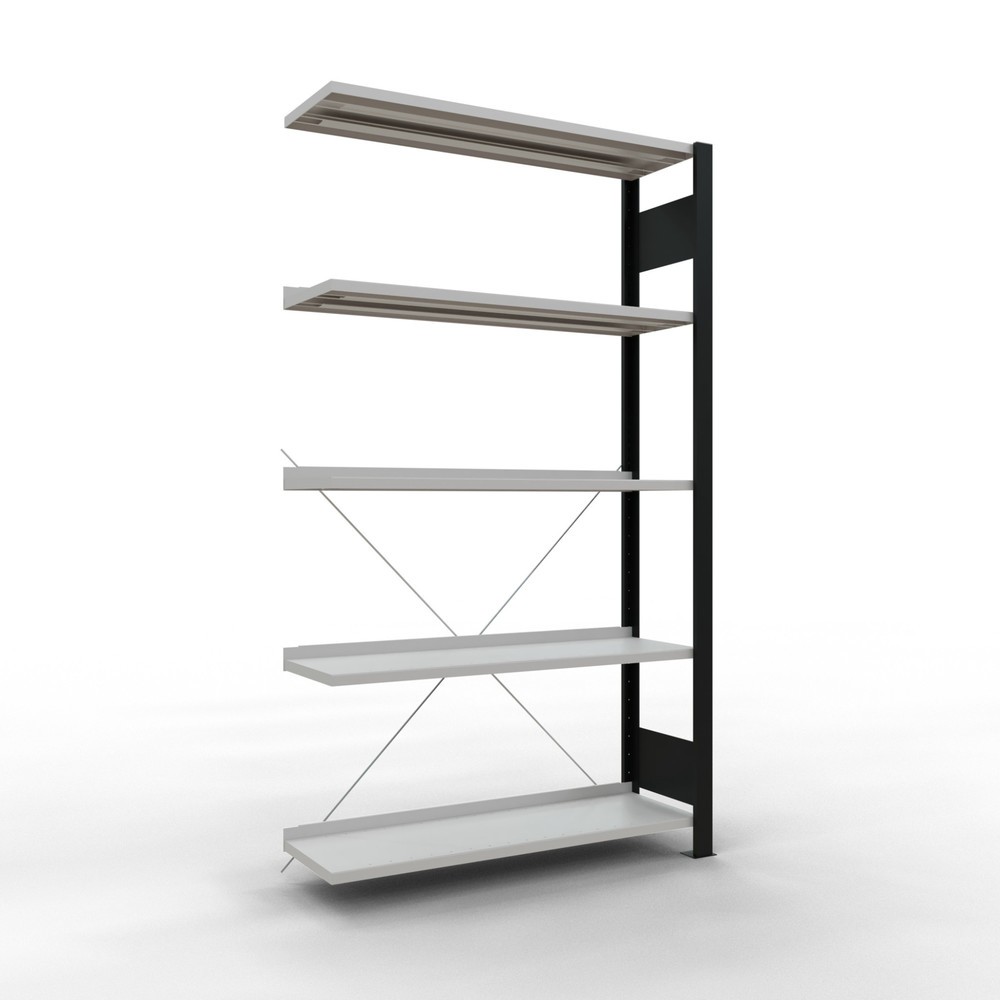 Illustration du produit: Rayonnage de bureau SCHULTE travée auxiliaire, utilisable d’un seul côté, avec barres de butée, CT 85 kg, noir, HxlxP 1 800 x 1 000 x 300 mm