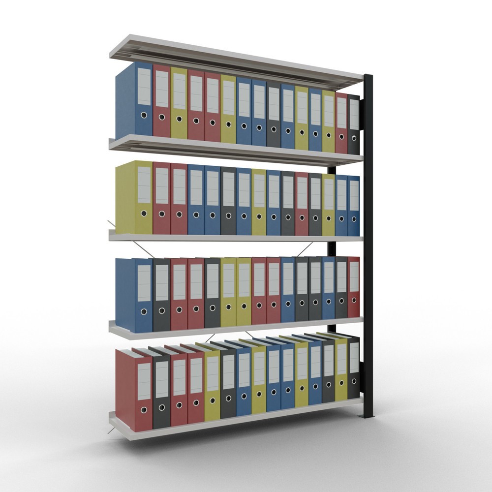 Produktabbildung Nr. 2: Rayonnage de bureau SCHULTE travée auxiliaire, utilisable d’un seul côté, avec barres de butée, CT 85 kg, noir, HxlxP 1 800 x 1 300 x 300 mm