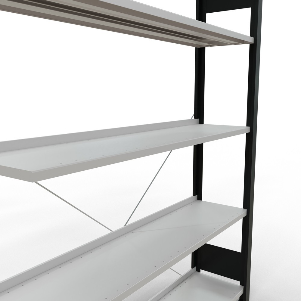 Produktabbildung Nr. 4: Rayonnage de bureau SCHULTE travée auxiliaire, utilisable d’un seul côté, avec barres de butée, CT 85 kg, noir, HxlxP 1 800 x 1 300 x 300 mm