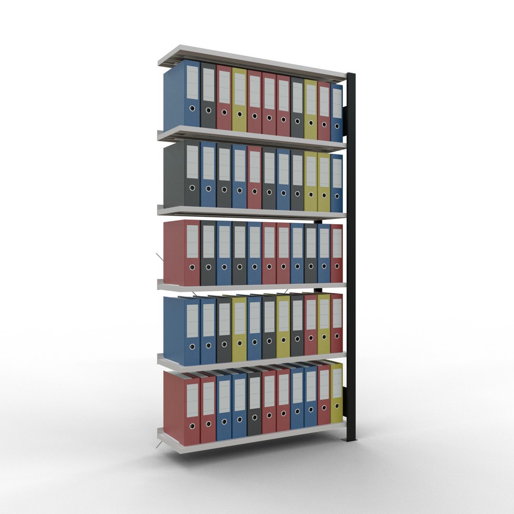 Produktabbildung Nr. 2: Rayonnage de bureau SCHULTE travée auxiliaire, utilisable d’un seul côté, avec barres de butée, CT 85 kg, noir, HxlxP 2 000 x 1 000 x 300 mm