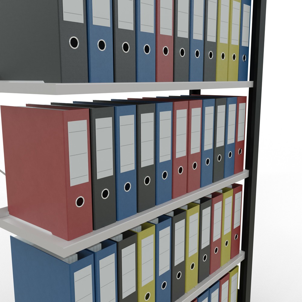 Produktabbildung Nr. 3: Rayonnage de bureau SCHULTE travée auxiliaire, utilisable d’un seul côté, avec barres de butée, CT 85 kg, noir, HxlxP 2 000 x 1 000 x 300 mm