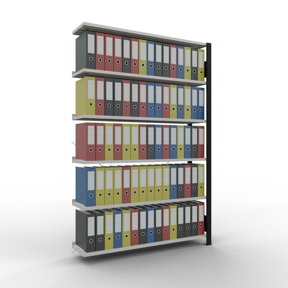 Produktabbildung Nr. 2: Rayonnage de bureau SCHULTE travée auxiliaire, utilisable d’un seul côté, avec barres de butée, CT 85 kg, noir, HxlxP 2 000 x 1 300 x 300 mm