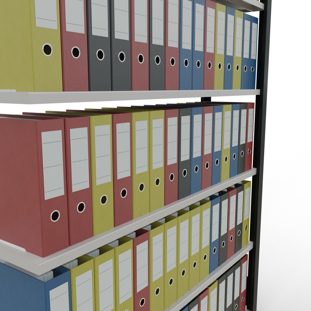 Produktabbildung Nr. 3: Rayonnage de bureau SCHULTE travée auxiliaire, utilisable d’un seul côté, avec barres de butée, CT 85 kg, noir, HxlxP 2 000 x 1 300 x 300 mm