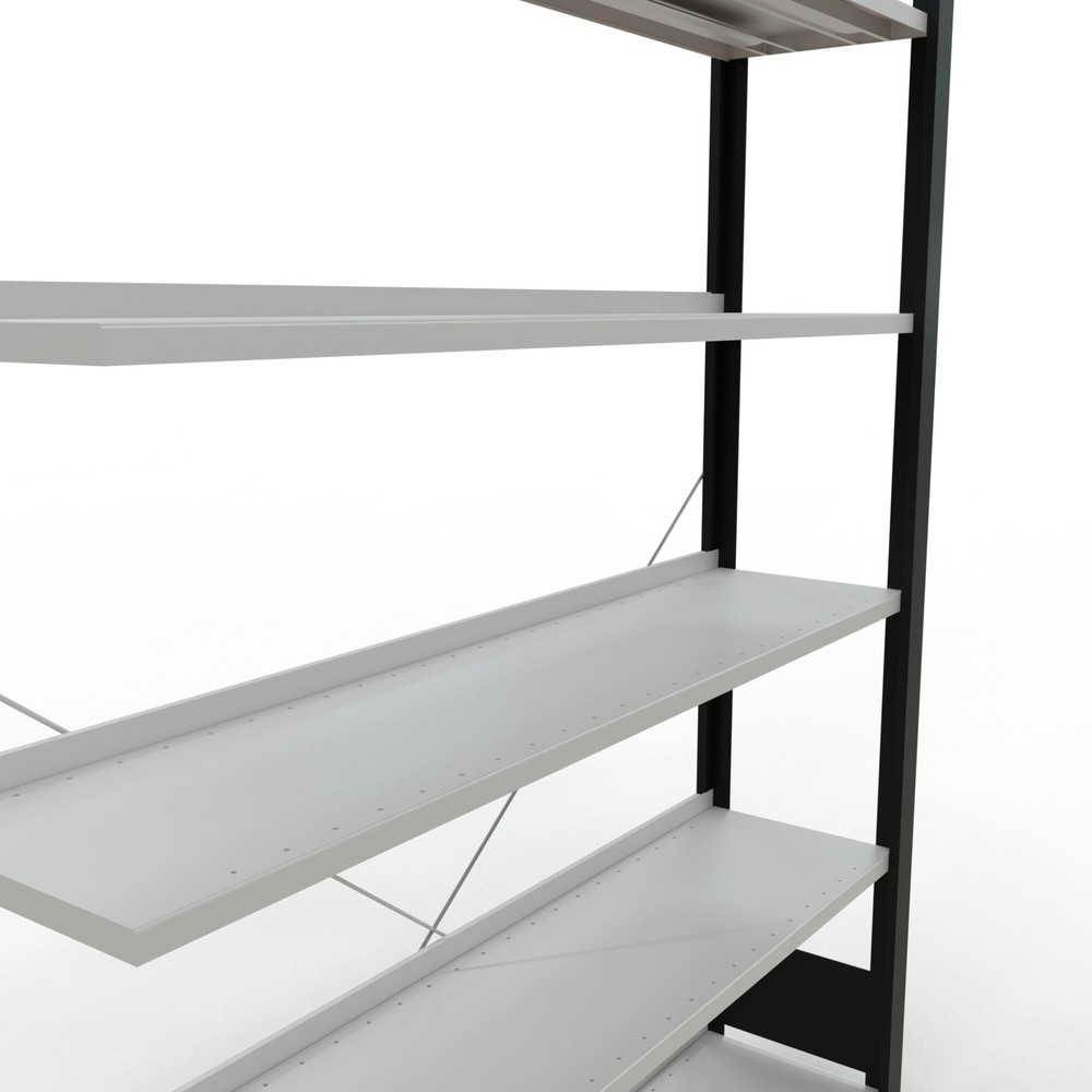 Produktabbildung Nr. 4: Rayonnage de bureau SCHULTE travée auxiliaire, utilisable d’un seul côté, avec barres de butée, CT 85 kg, noir, HxlxP 2 000 x 1 300 x 300 mm