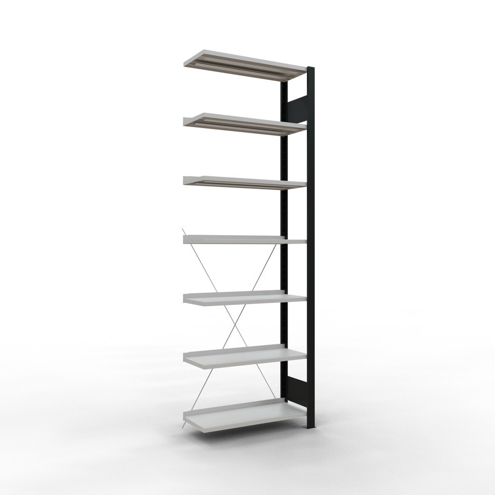 Produktabbildung Nr. 1: Rayonnage de bureau SCHULTE travée auxiliaire, utilisable d’un seul côté, avec barres de butée, CT 85 kg, noir, HxlxP 2 300 x 750 x 300 mm