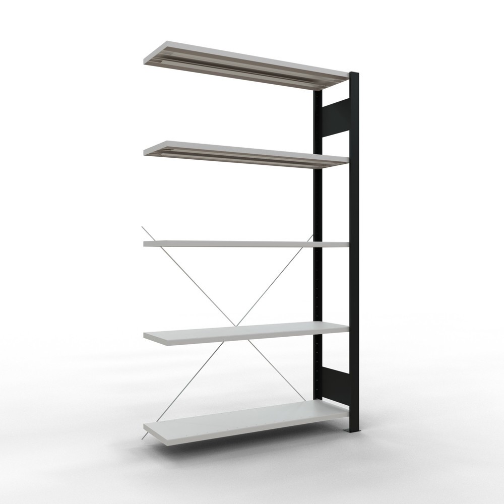 Illustration du produit: Rayonnage de bureau SCHULTE travée auxiliaire, utilisable d’un seul côté, sans barres de butée, CT 85 kg, noir, HxlxP 1 800 x 1 000 x 300 mm