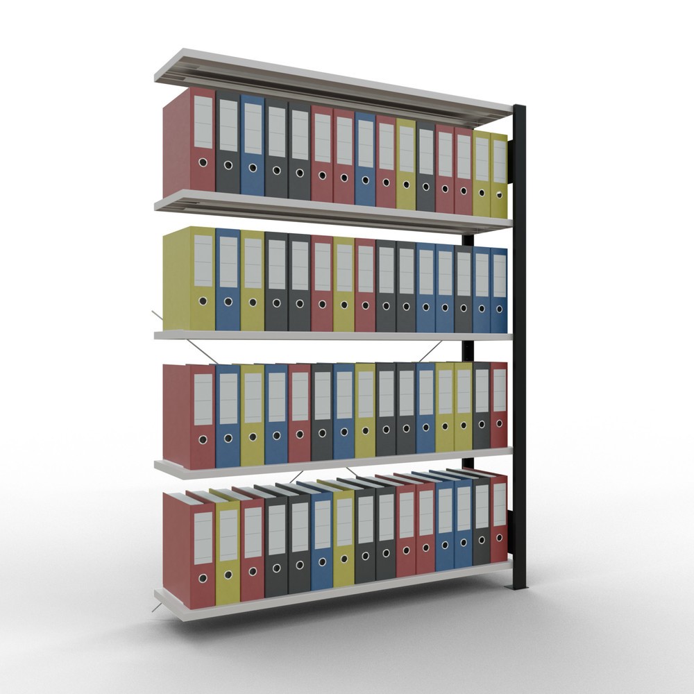 Produktabbildung Nr. 2: Rayonnage de bureau SCHULTE travée auxiliaire, utilisable d’un seul côté, sans barres de butée, CT 85 kg, noir, HxlxP 1 800 x 1 300 x 300 mm