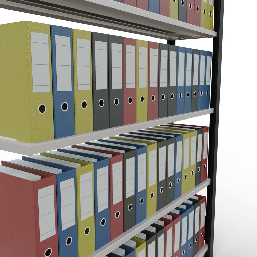 Produktabbildung Nr. 3: Rayonnage de bureau SCHULTE travée auxiliaire, utilisable d’un seul côté, sans barres de butée, CT 85 kg, noir, HxlxP 1 800 x 1 300 x 300 mm