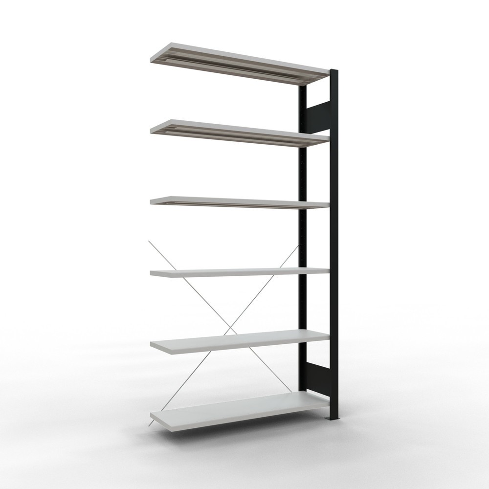 Illustration du produit: Rayonnage de bureau SCHULTE travée auxiliaire, utilisable d’un seul côté, sans barres de butée, CT 85 kg, noir, HxlxP 2 000 x 1 000 x 300 mm