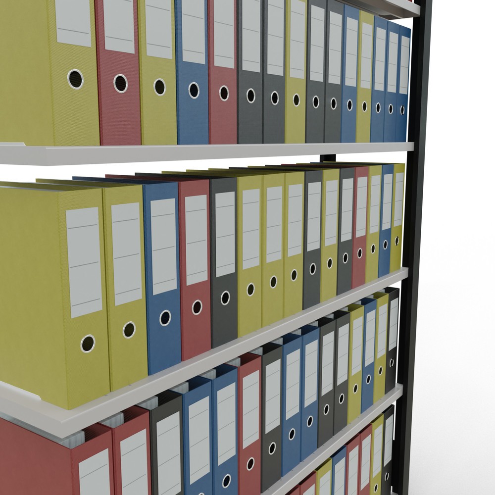 Produktabbildung Nr. 3: Rayonnage de bureau SCHULTE travée auxiliaire, utilisable d’un seul côté, sans barres de butée, CT 85 kg, noir, HxlxP 2 000 x 1 300 x 300 mm