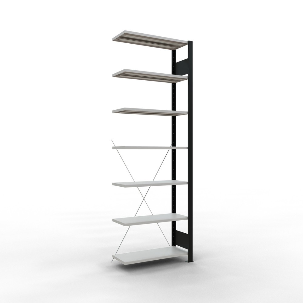 Illustration du produit: Rayonnage de bureau SCHULTE travée auxiliaire, utilisable d’un seul côté, sans barres de butée, CT 85 kg, noir, HxlxP 2 300 x 750 x 300 mm