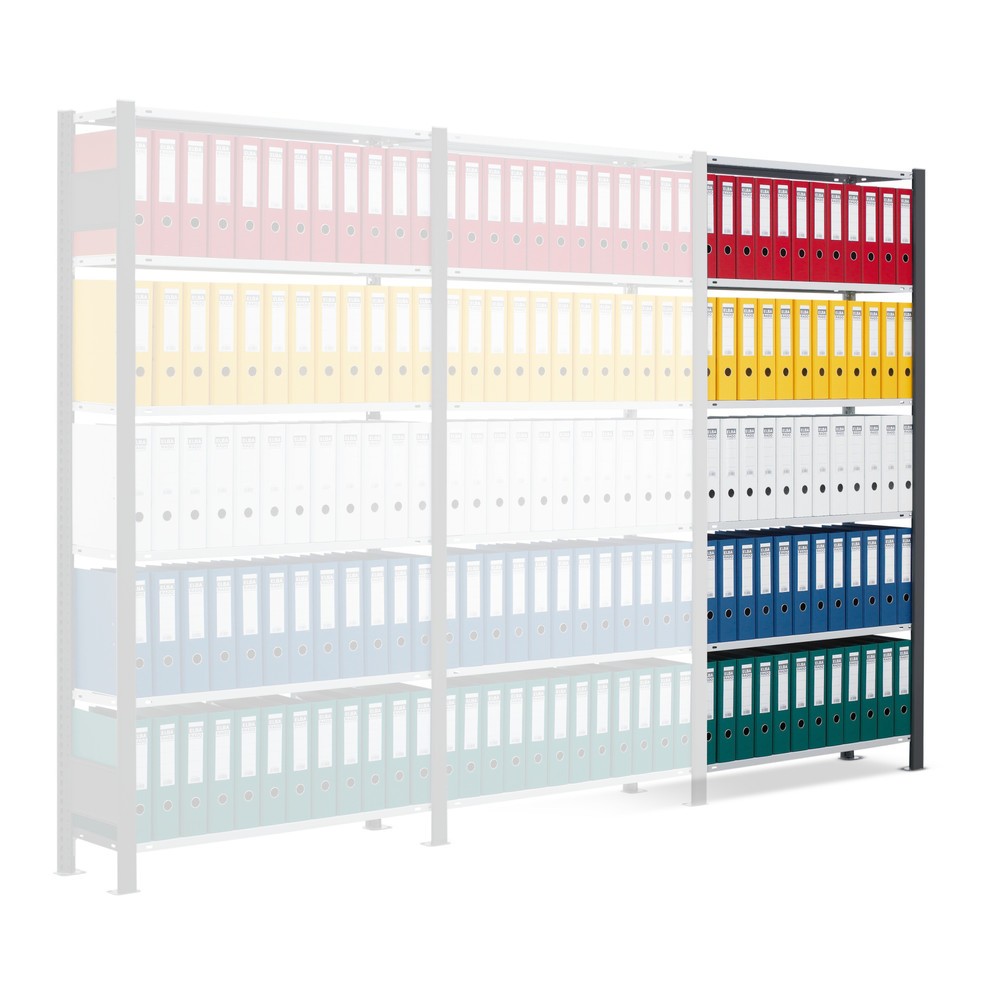 Illustration du produit: Rayonnage de bureau SCHULTE travée auxiliaire, utilisable d’un seul côté, sans barres de butée, CT 85 kg, noir, HxlxP 2 000 x 750 x 300 mm