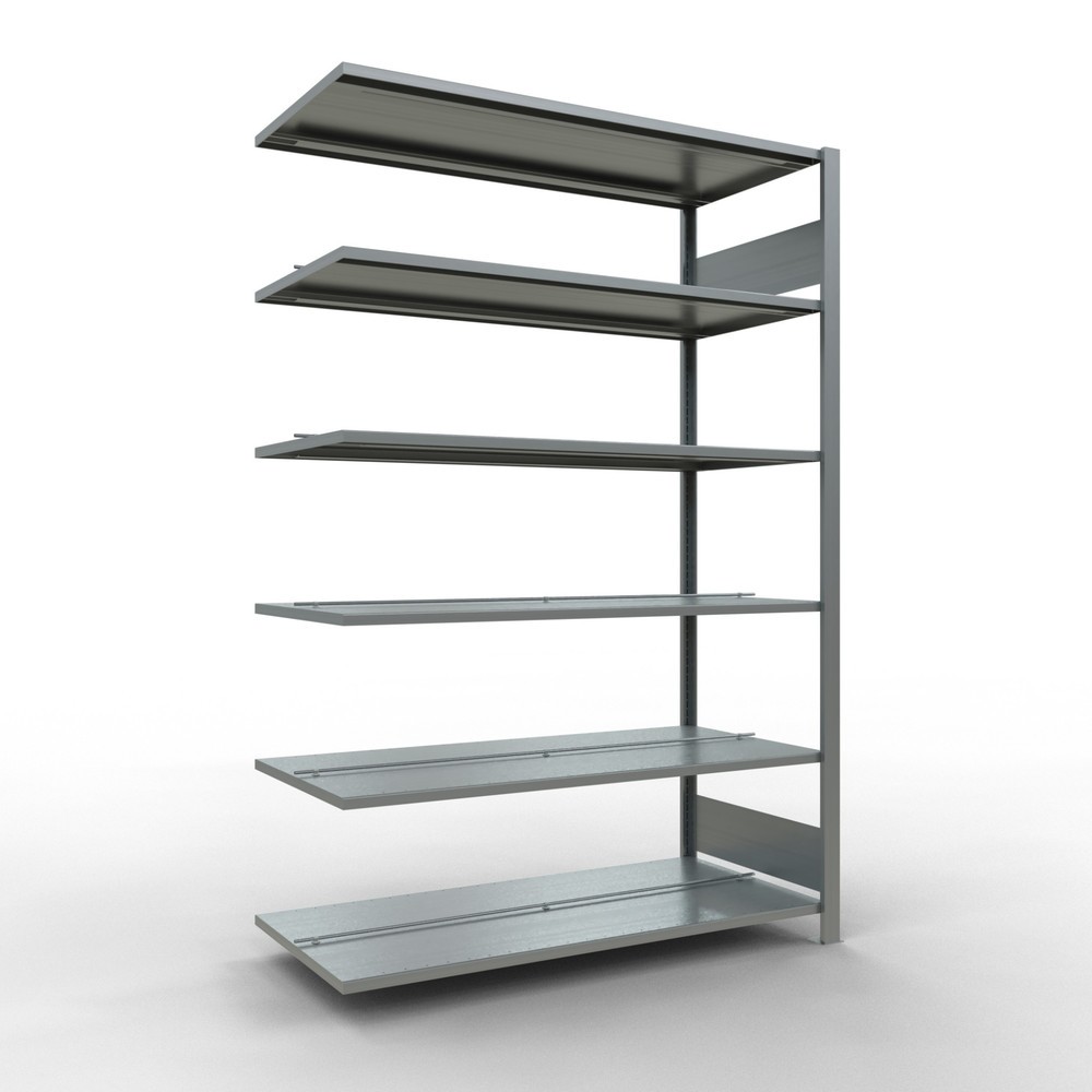 Illustration du produit: Rayonnage de bureau SCHULTE travée auxiliaire, utilisable des deux côtés, avec butées centrales, CT 150 kg, HxlxP 2 000 x 1 300 x 600 mm
