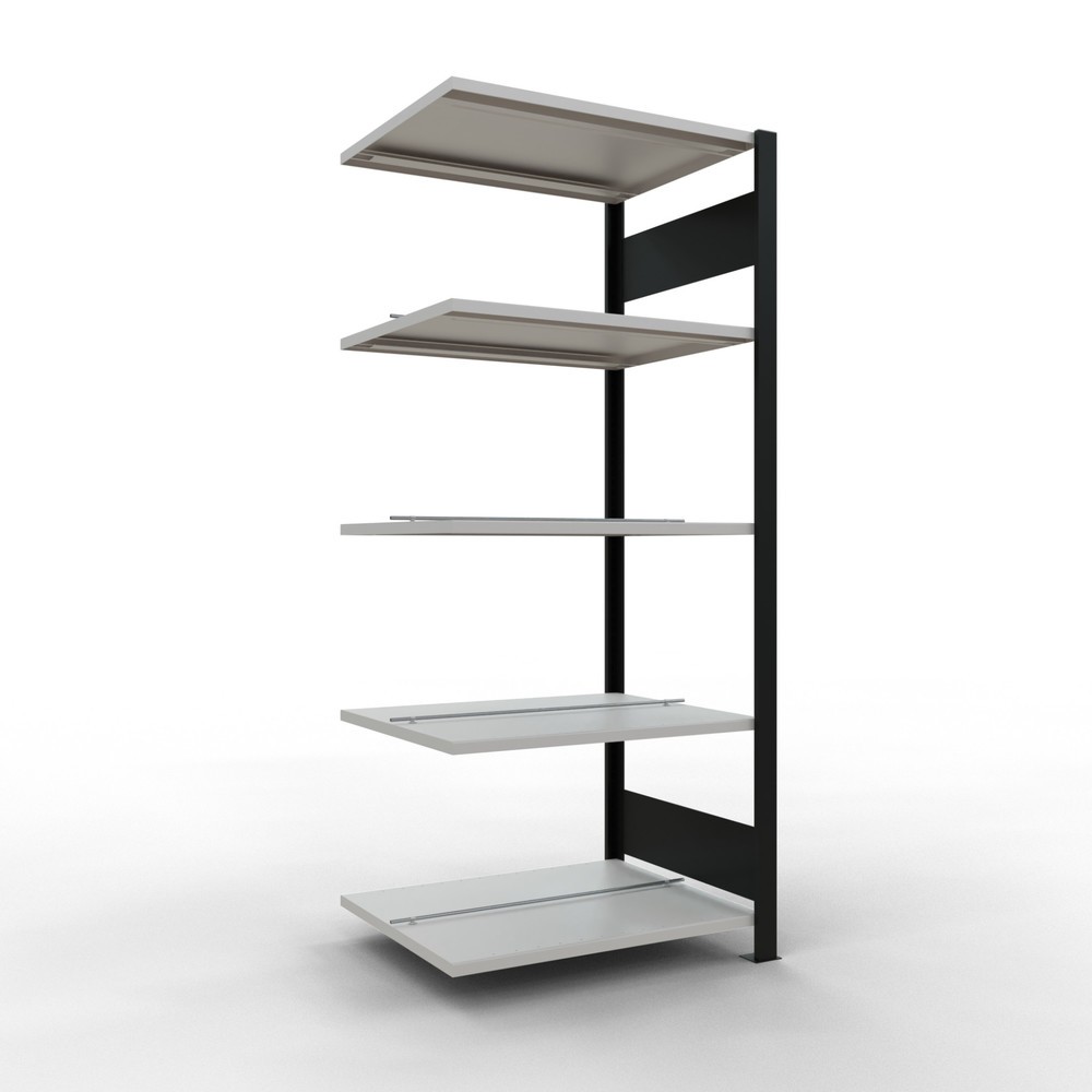 Illustration du produit: Rayonnage de bureau SCHULTE travée auxiliaire, utilisable des deux cotés, avec butées centrales, CT 150 kg, noir, HxlxP 1 800 x 750 x 600 mm