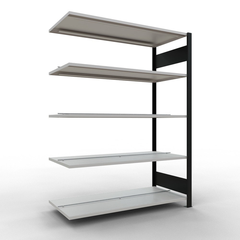 Produktabbildung Nr. 1: Rayonnage de bureau SCHULTE travée auxiliaire, utilisable des deux cotés, avec butées centrales, CT 150 kg, noir, HxlxP 1 800 x 1 300 x 600 mm
