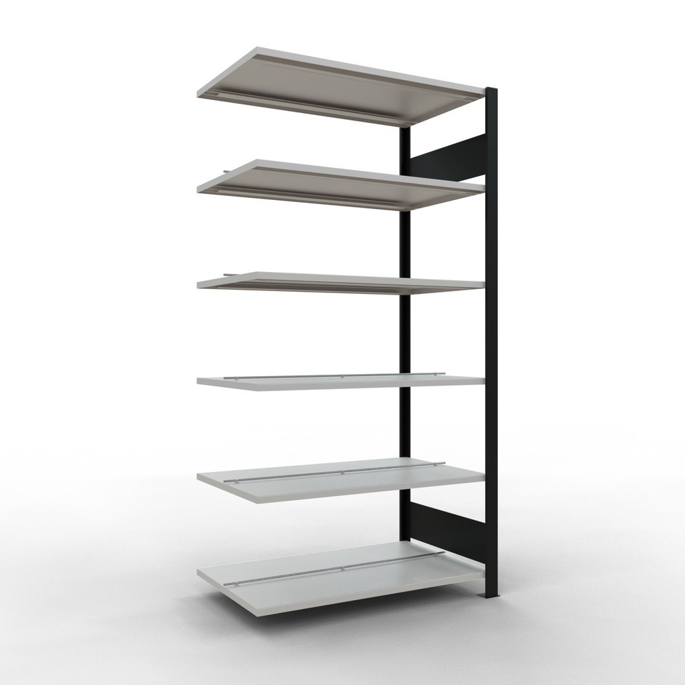 Illustration du produit: Rayonnage de bureau SCHULTE travée auxiliaire, utilisable des deux côtés, avec butées centrales, CT 150 kg, noir, HxlxP 2 000 x 1 000 x 600 mm
