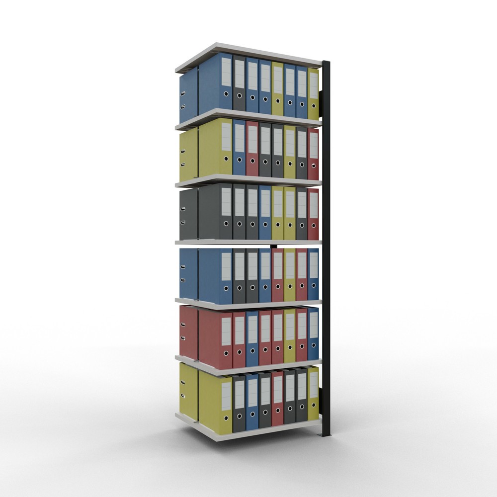 Produktabbildung Nr. 2: Rayonnage de bureau SCHULTE travée auxiliaire, utilisable des deux côtés, avec butées centrales, CT 150 kg, noir, HxlxP 2 300 x 750 x 600 mm