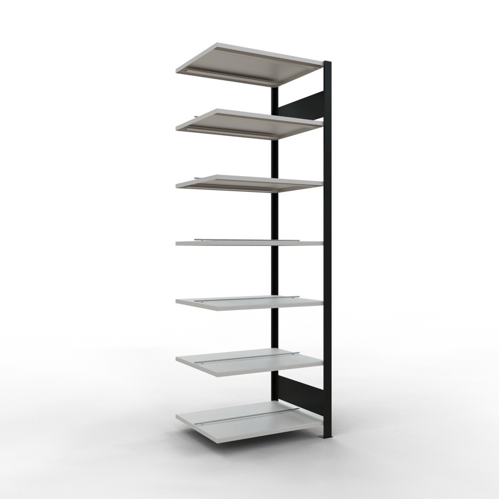 Illustration du produit: Rayonnage de bureau SCHULTE travée auxiliaire, utilisable des deux côtés, avec butées centrales, CT 150 kg, noir, HxlxP 2 300 x 750 x 600 mm