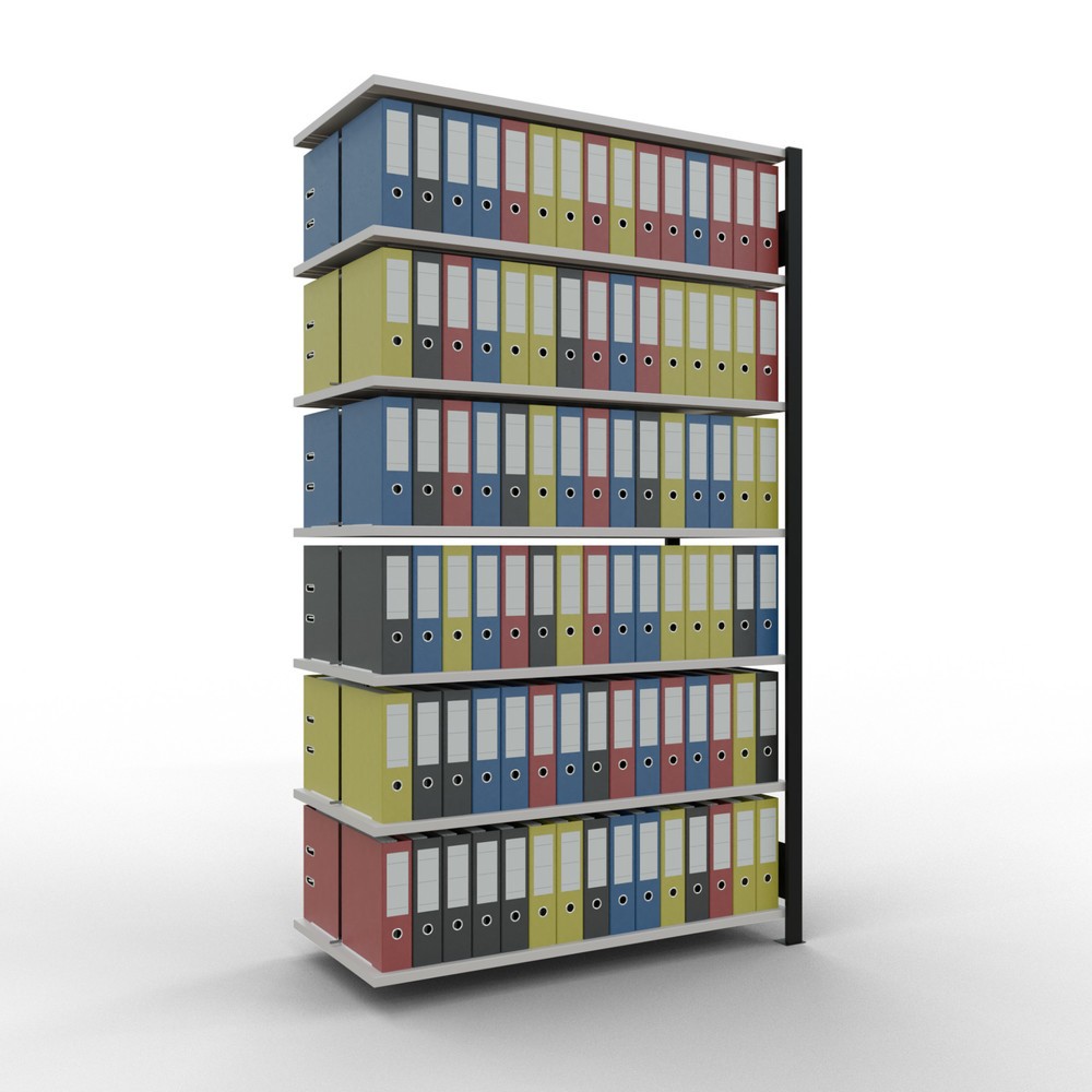 Produktabbildung Nr. 2: Rayonnage de bureau SCHULTE travée auxiliaire, utilisable des deux côtés, avec butées centrales, CT 150 kg, noir, HxlxP 2 300 x 1 300 x 600 mm