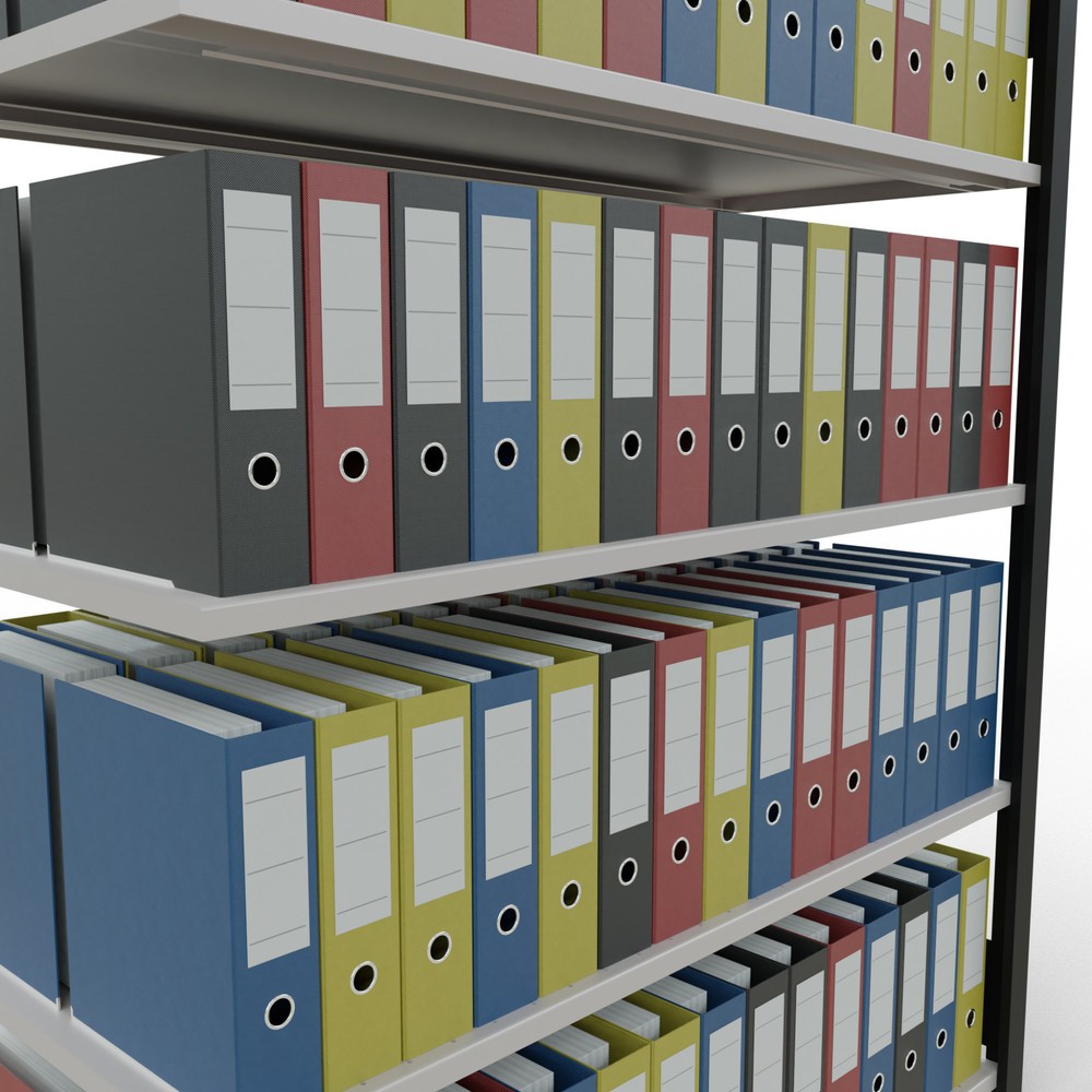 Produktabbildung Nr. 3: Rayonnage de bureau SCHULTE travée auxiliaire, utilisable des deux cotés, sans butées centrales, CT 150 kg, noir, HxlxP 1 800 x 1 300 x 600 mm